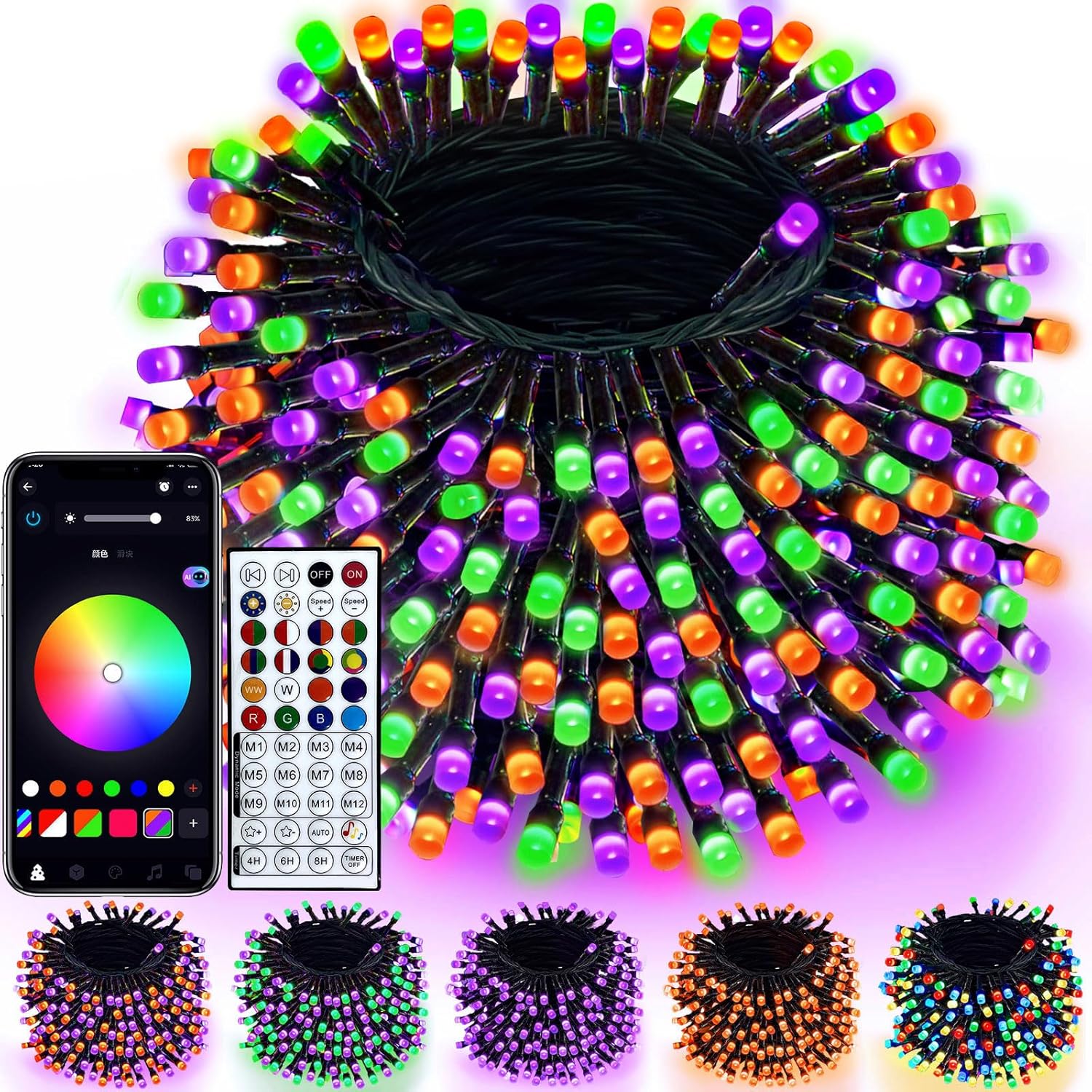 240LED Smart Color Changing Halloween Lights App Controlled, 95FT Waterproof RGB Xmas String Light Music Sync Multiple Modes, Christmas Lights with Remote & Timer Indoor Outdoor Halloween Decorations