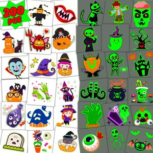 U-Goforst 200 PCS Halloween Tattoos for Kids, Glow in The Dark Halloween Party Favors, Halloween Temporary Tattoos Goodie Goody, Halloween Treats Bag Stuffers Bulk