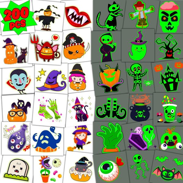 U-Goforst 200 PCS Halloween Tattoos for Kids, Glow in The Dark Halloween Party Favors, Halloween Temporary Tattoos Goodie Goody, Halloween Treats Bag Stuffers Bulk