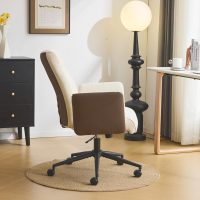 VINGLI Beige Swivel Office Chair with Back & Lumbar Pillow,Padded Arms,with Wheels,Comfy Modern Desk,Sewing,Dining,Vanity,Computer Task Chair for Home,Makeup,Nail Tech,Bedroom,Living Room,Chenille - Image 5