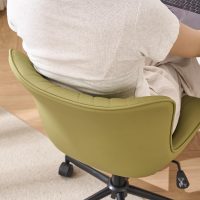 YOUNIKE Ergonomic Home Office Desk Chair with Wheels Comfy Armless Criss Cross Chair with Back Adjustable Modern Leather Upholstered Swivel Vanity Chair Small Cute Rolling Task Chair Avocado Green - Image 7