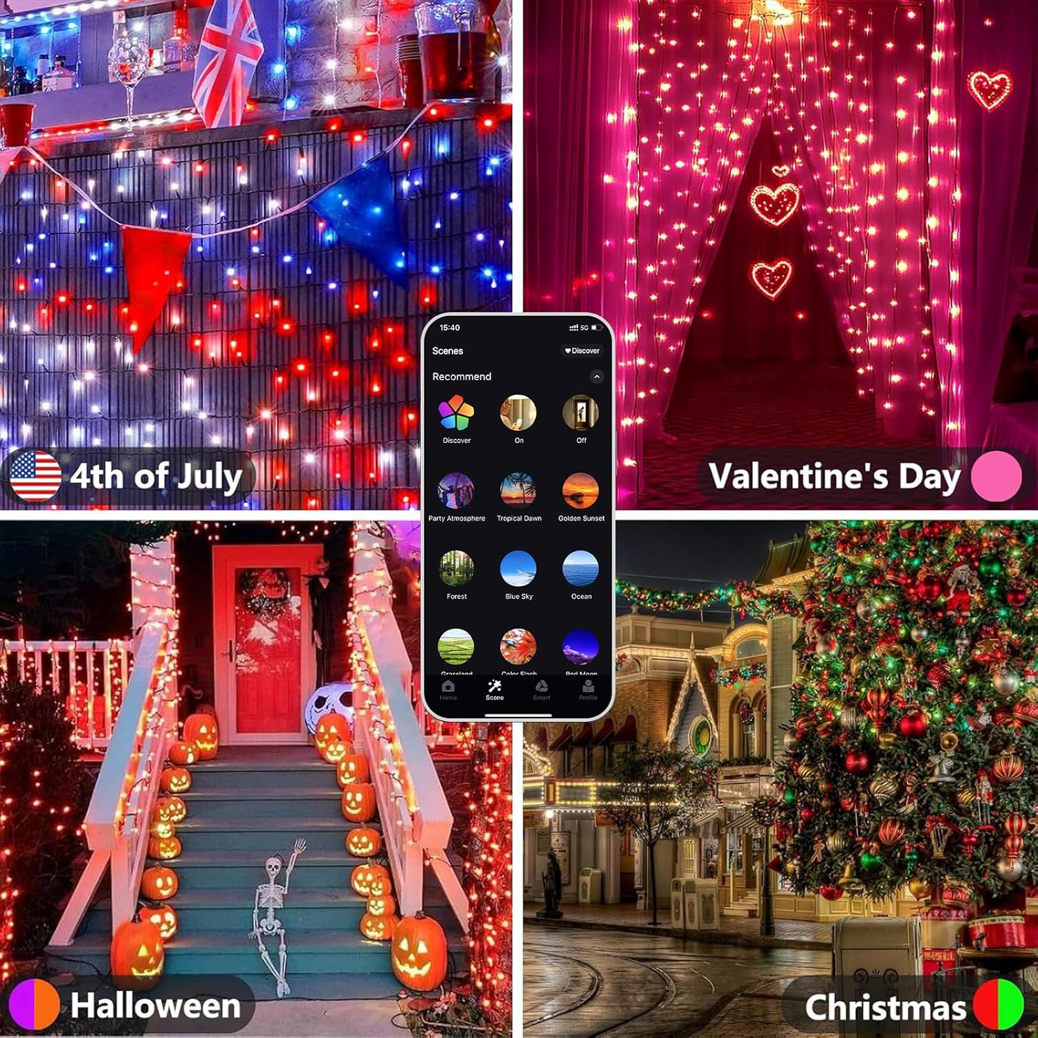 YIQU Smart Color Changing Halloween Lights, 66 FT 200 LED RGB Christmas String Lights with Remote App Control & Timer, Music Sync Multiple Modes Twinkle Light Waterproof Indoor Outdoor Decor - Image 3