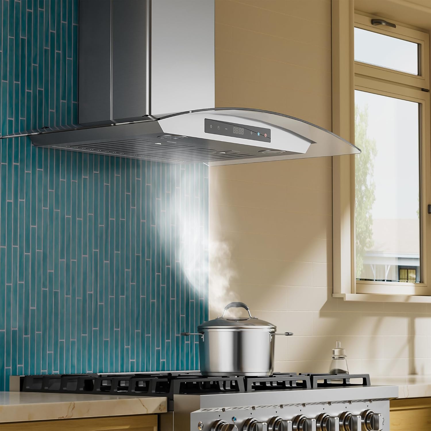 Empava Wall Mount Range Hood 30 Inch, Ducted/Ductless Kitchen Exhaust Stove Vent with Modern Style, 400CFM, 3-Speed, Touch Control, Timer, LED Lights, Stainless Steel (Charcoal-Filter Sold Separately) - Image 2