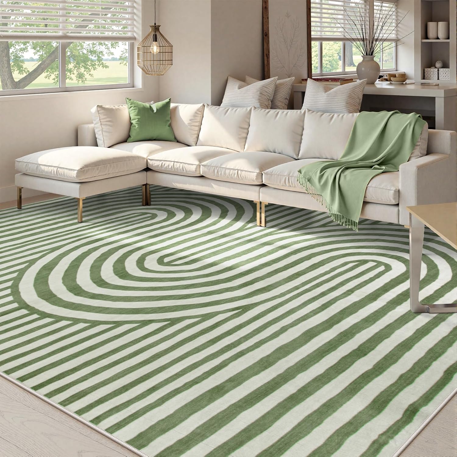 Lahome Modern 5x7 Area Rugs for Living Room - Soft Bedroom Rugs Green Washable Rugs 5x7 - Non-Slip Ultra-Thin Stain Resistance Abstract Mid Century Rug for Kids Nursery Large Playroom(5'X7',Green) - Image 3