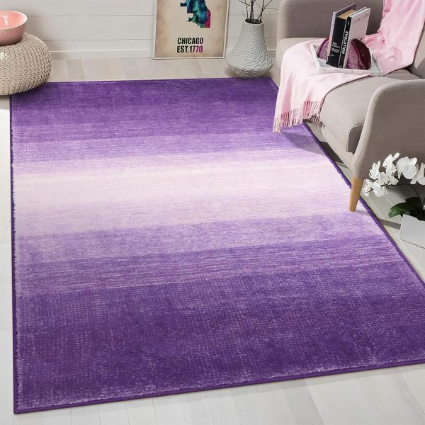 Wonnitar Washable 3x5 Purple Rugs for Bedroom, Modern Non-Slip Soft Nursery Area Rugs, Non-Shedding Ombre Low Pile Bathroom Throw Mat, Floor Carpet for Kitchen Dorm Playroom (Purple, 3'x5')