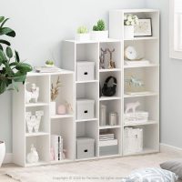Furinno LUDER Book Shelf, 7-Cube Bookshelf, Bookcase, 9.4" x 19.5" x 41.7", for Living Room, Bedroom, Home Office, White - Image 4