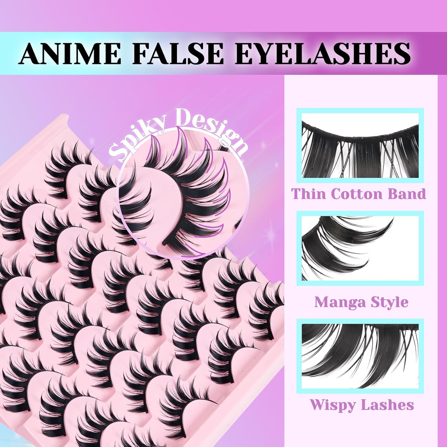 Losha Lashes Spiky Manga Lashes 14 Pairs Anime False Eyelashes 8D Wispy Eye Lashes Kit with Lash Glue and Lash Tweezers Natural Soft Fake Eyelashes (Cutes) - Image 2