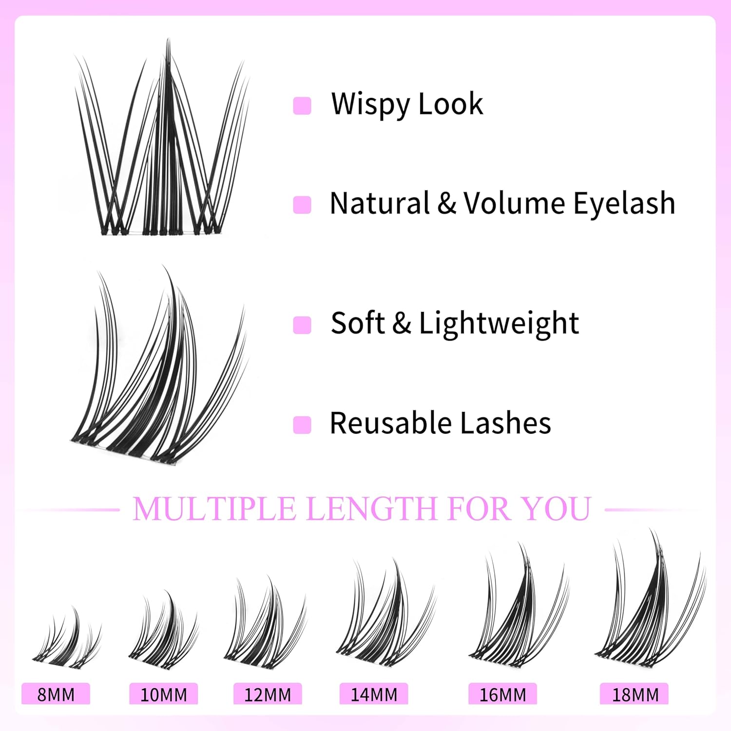 VEYESBEAUTY Lash Clusters Eyelash Extensions Thin & Invisible Band DIY Individual False Eyelashes Newbie's Five-Second Series Wispy Lash Tray for Self-application, Manga Lashes 8-18mm Mixed Length - Image 3