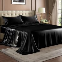 BEDELITE Satin Sheets Queen Size Bed Set, Luxury Soft Black Silky Sheets for Hair and Skin, Similar to Silk Bed Sheets Set 4 Pieces with 1 Deep Pocket Fitted Sheet, 1 Flat Sheet, and 2 Pillowcases - Image 8