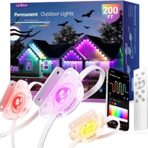 addlon 200FT Permanent Outdoor Lights, Smart RGB LED Lights for House & Outdoor Decor, App & Remote Control, DIY Scene Mode, IP67 Waterproof for Christmas, Holiday, Party, Halloween Decorations