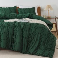 Andency King Size Comforter Set, 3 Pieces Dark Emerald Green Boho Tufted Geometric Shabby Chic Bedding, Soft Fluffy Farmhouse Bed Set, Jacquard Textured Comforter for All Season (104x90 Inch) - Image 2