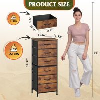 WLIVE Tall Dresser for Bedroom, 6 Drawer Dressers & Chests of Drawers, Fabric Dresser for Closet, Night Stand with Metal Frame, Storage Tower with Fabric Bins, Wood Top, Rustic Brown Wood Grain Print - Image 3