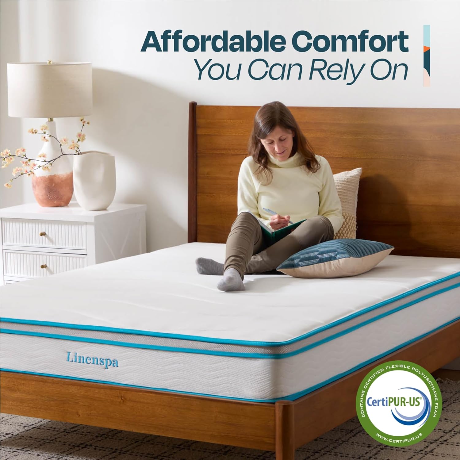 Linenspa 8 Inch Memory Foam and Spring Hybrid Mattress - Medium Firm Feel - Bed in a Box - Quality Comfort and Adaptive Support - Breathable - Cooling - Guest and Kids Bedroom - Full Size - Image 5