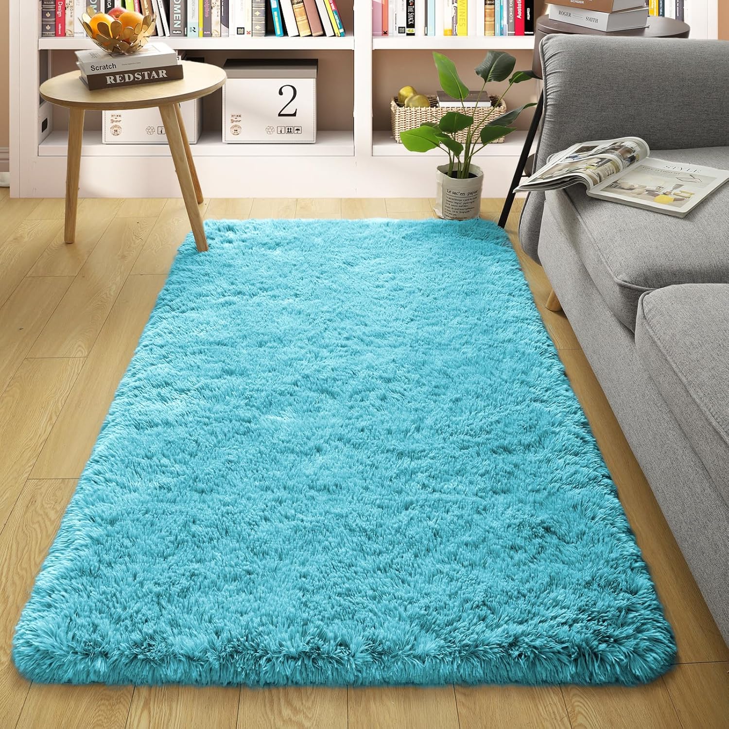 Merelax Modern Soft Fluffy Small Shaggy Rug for Bedroom Livingroom Dorm Kids Room Indoor Home Decorative, Non-Slip Plush Furry Fur Area Rugs Comfy Nursery Accent Floor Carpet 2x3 Feet, Teal - Image 6