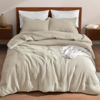 PHF Ultra Soft Waffle Weave Comforter Set Queen Size, 3 Pieces Lightweight Breathable Comfy Bedding Set for All Season, Comfy Textured 1 Comforter with 2 Pillow Shams, Linen - Image 7