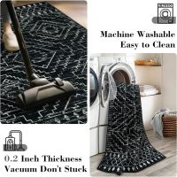 Wonnitar Moroccan 3x5 Rug, Black Washable Small Rug for Bedroom, Non-Slip Geometric Tribal Entry Throw Mat, Boho Farmhouse Rustic Soft Low Pile Area Rug for Bathroom Dining Guest Room (Black,3'x5') - Image 4