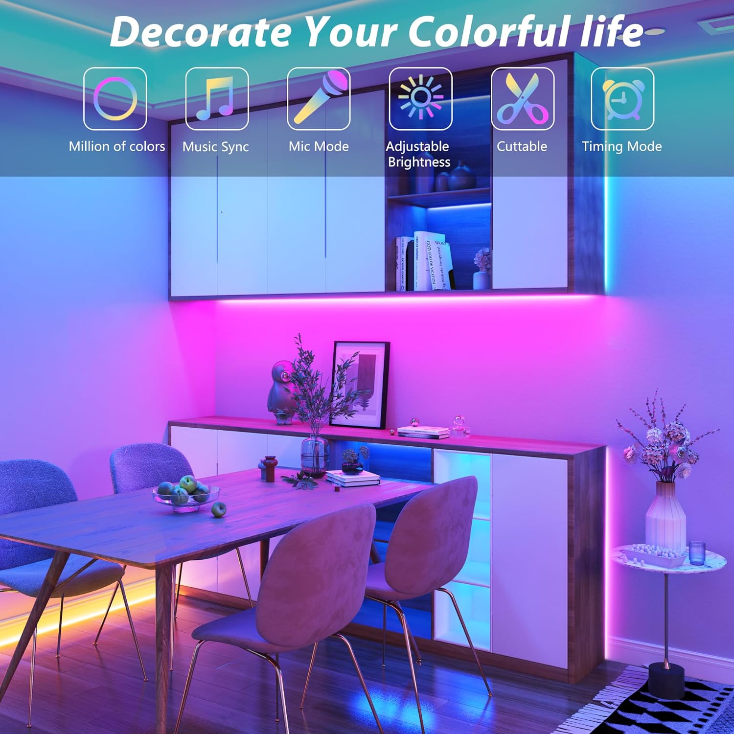 Led Lights for Bedroom 50FT, RGB Led Strip Lights Color Changing Indoor, Music Sync Led Light Strip with Remote & App Control, DIY Fancy Led Lights for Room Decor Ambient Lighting (1 * 50FT) - Image 5