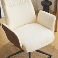 VINGLI Beige Swivel Office Chair with Back & Lumbar Pillow,Padded Arms,with Wheels,Comfy Modern Desk,Sewing,Dining,Vanity,Computer Task Chair for Home,Makeup,Nail Tech,Bedroom,Living Room,Chenille - Image 6