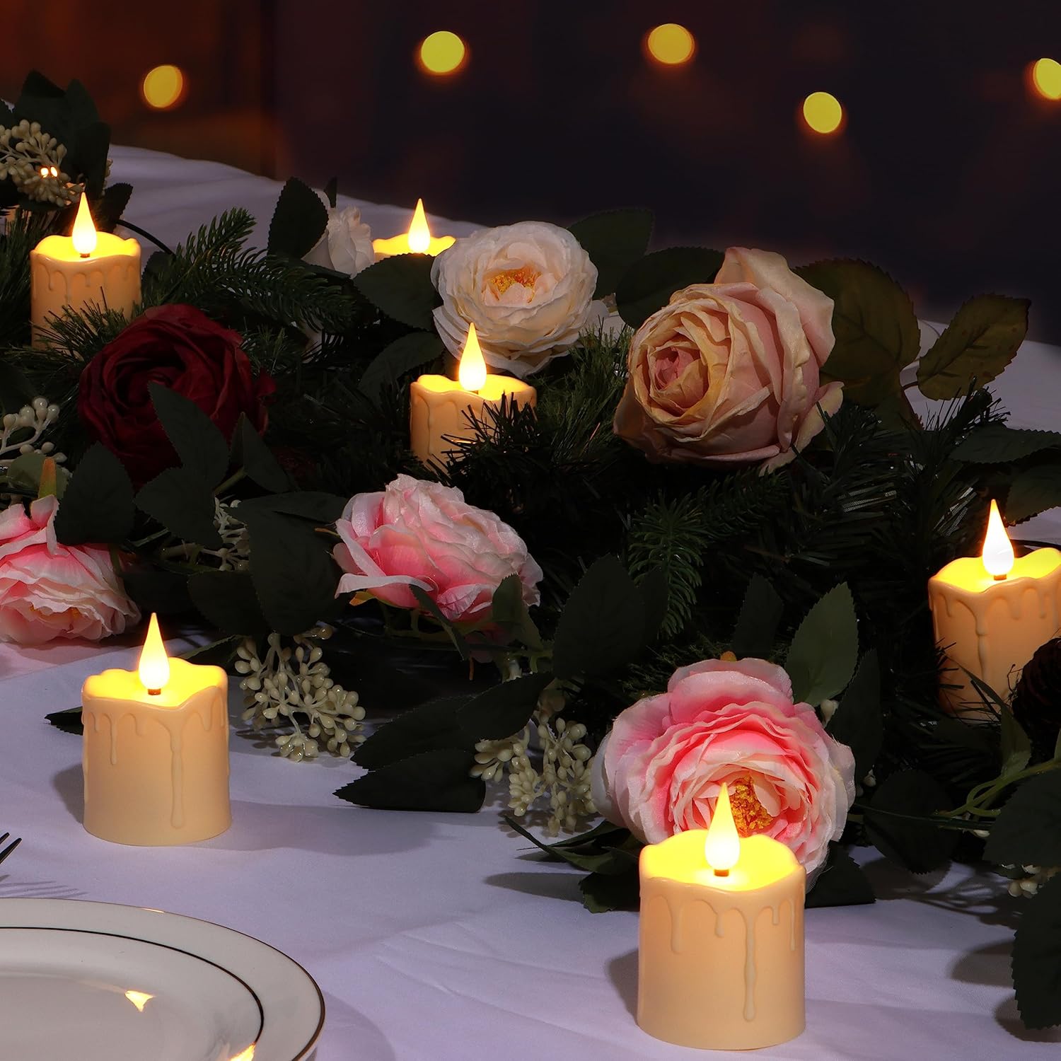 FREEPOWER Rechargeable Flameless LED Votive Candles with Timer Remote - 2'' x 3'' Waterproof Flickering Tealights Candle - Battery Operated Pillar Candles for Wedding, Party and Holiday Decor - 6PCS - Image 2