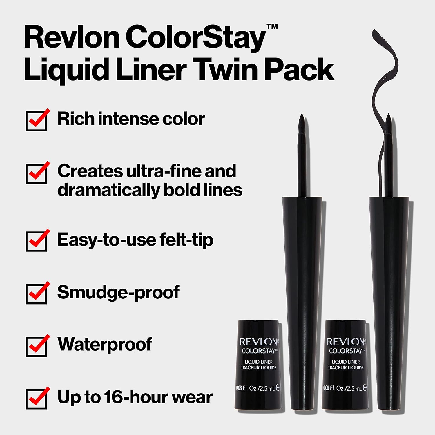 Revlon Liquid Eyeliner, ColorStay Eye Makeup, Smudgeproof, Longwearing with Ultra-Fine Tip, 251 Blackest Black (Pack of 2) - Image 2