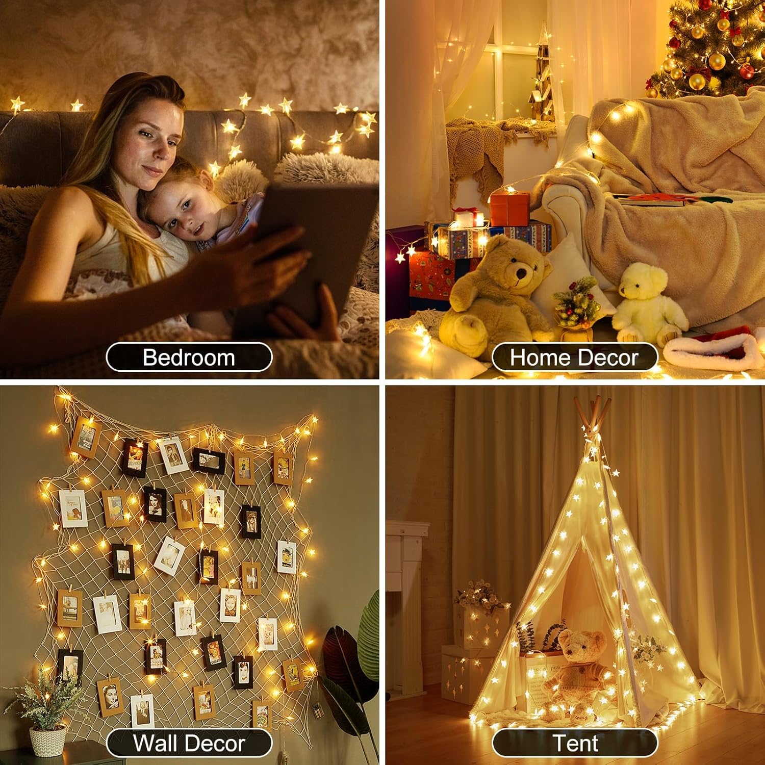 Brightown Star String Lights Battery Operated - 17 ft 50 LED Star Fairy String Lights with Remote and Timer, 8 Modes Waterproof for Bedroom Tent Loft Bed Patio Party Wedding Decor, Warm White - Image 4