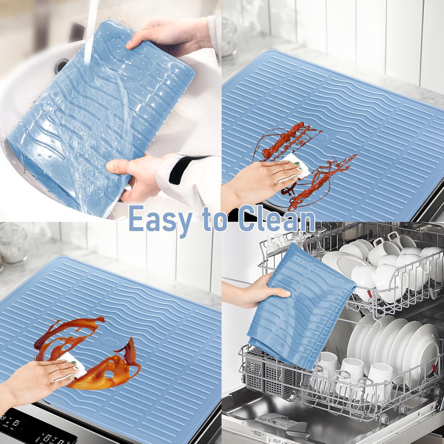 Stove Top Cover 28 x 20 Inches Silicone Stove Top Covers for Electric Stove Heat Resistant Stove Mat for Oven Glass Top Stove Kitchen Range Cooktop Stovetop Large Countertop Drying Mats Maze Blue - Image 6