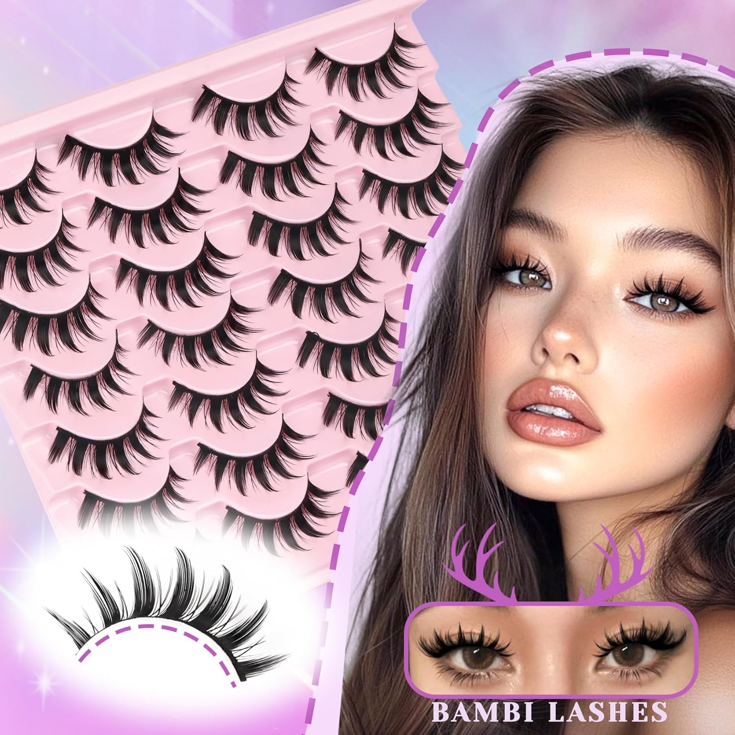 Losha Lashes Spiky Manga Lashes 14 Pairs Anime False Eyelashes 8D Wispy Eye Lashes Kit with Lash Glue and Lash Tweezers Natural Soft Fake Eyelashes (Cutes) - Image 5