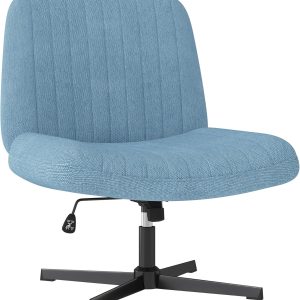 Shintenchi Criss Cross Chair,Cross Legged Office Seat No Wheels Armless Swivel Vanity Chair,Height Adjustable Wide Computer Task Seating for Home Office,Blue ﻿
