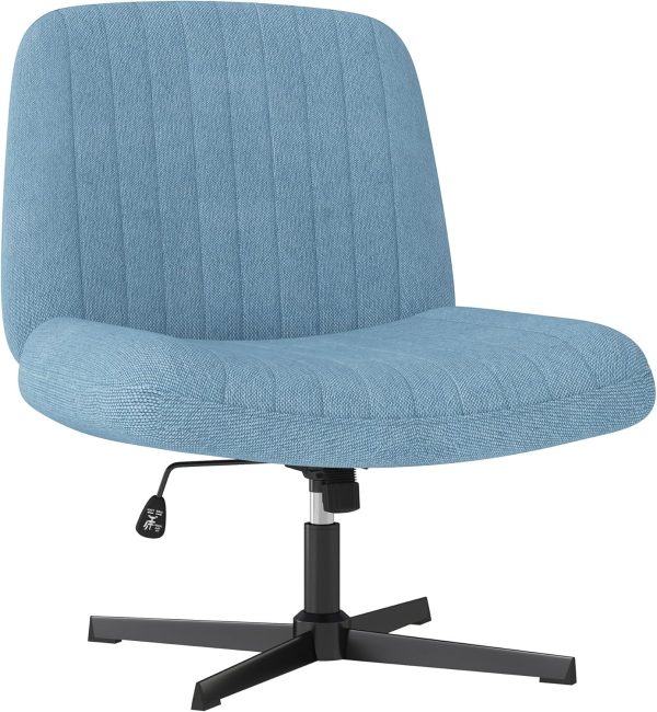 Shintenchi Criss Cross Chair,Cross Legged Office Seat No Wheels Armless Swivel Vanity Chair,Height Adjustable Wide Computer Task Seating for Home Office,Blue ﻿