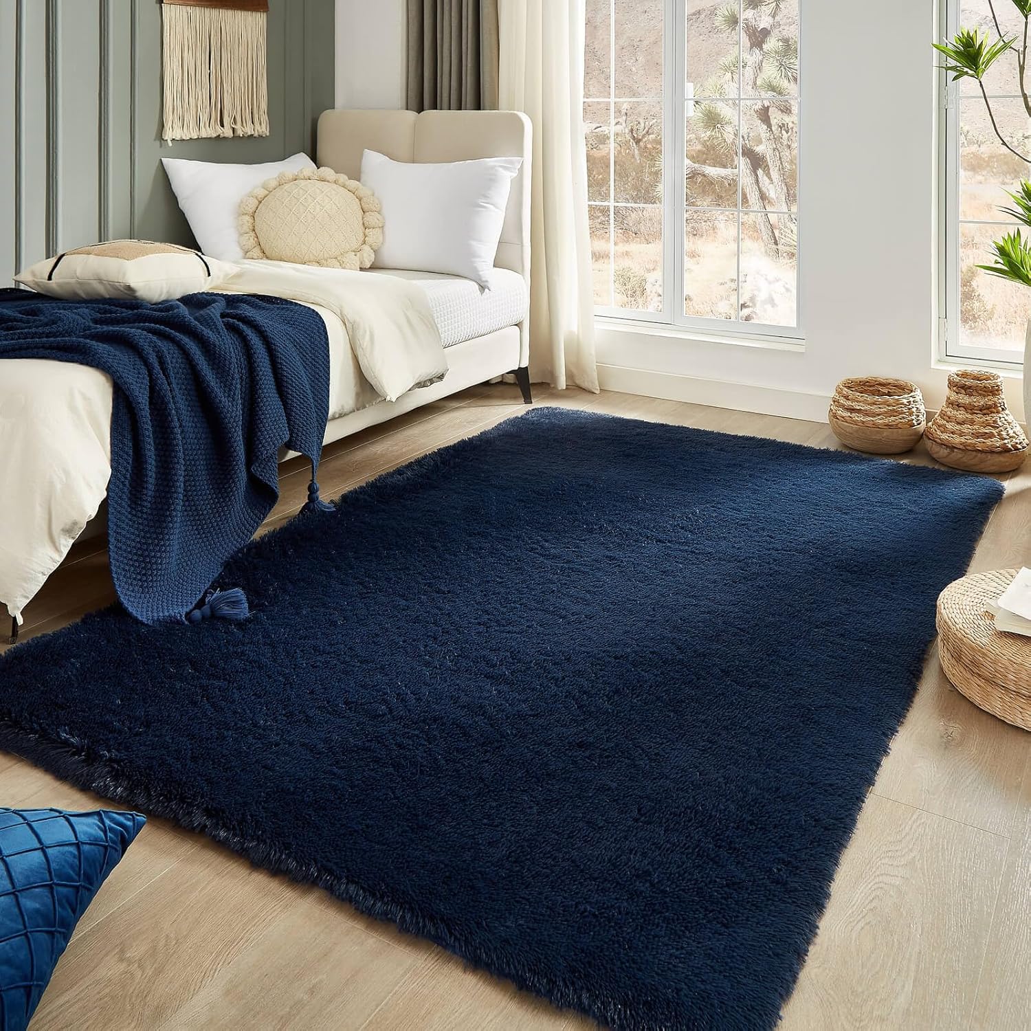 Floralux Area Rugs for Bedroom Living Room, 4x6 Rug, Dark Blue, Fluffy Fuzzy Carpet, Shag Plush Carpets for Nursery Kids Room, Home Dorm Decor Aesthetic - Image 3