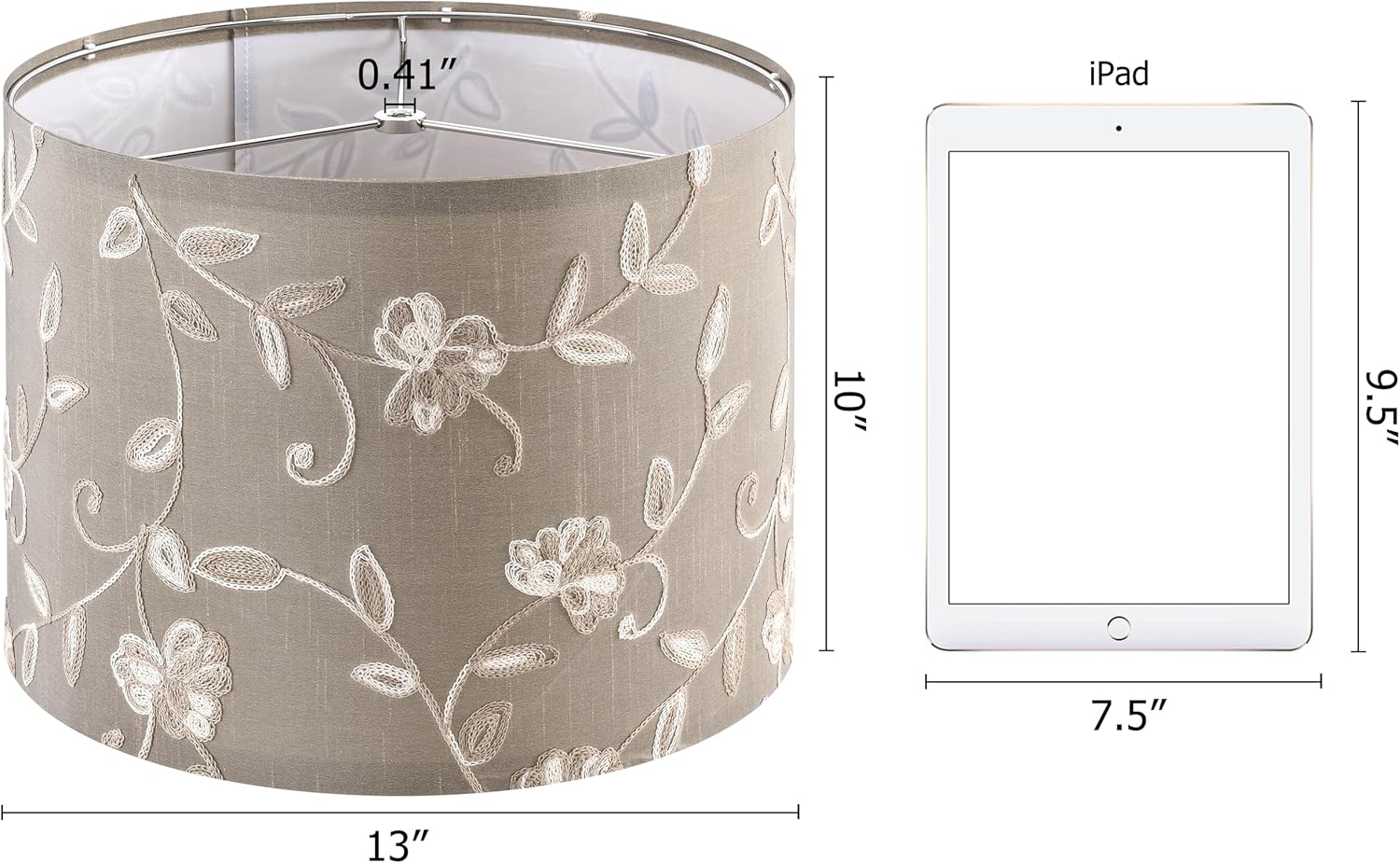 Creme Fabric Drum Lamp Shade with Embroidered Leaf Trim 13" Top x 13" Bottom x 10" High (Spider) Set of 2 Medium Lamp Shade for Table & Bedside Lamp Replacement Lampshades in Hand Crafted - Image 2