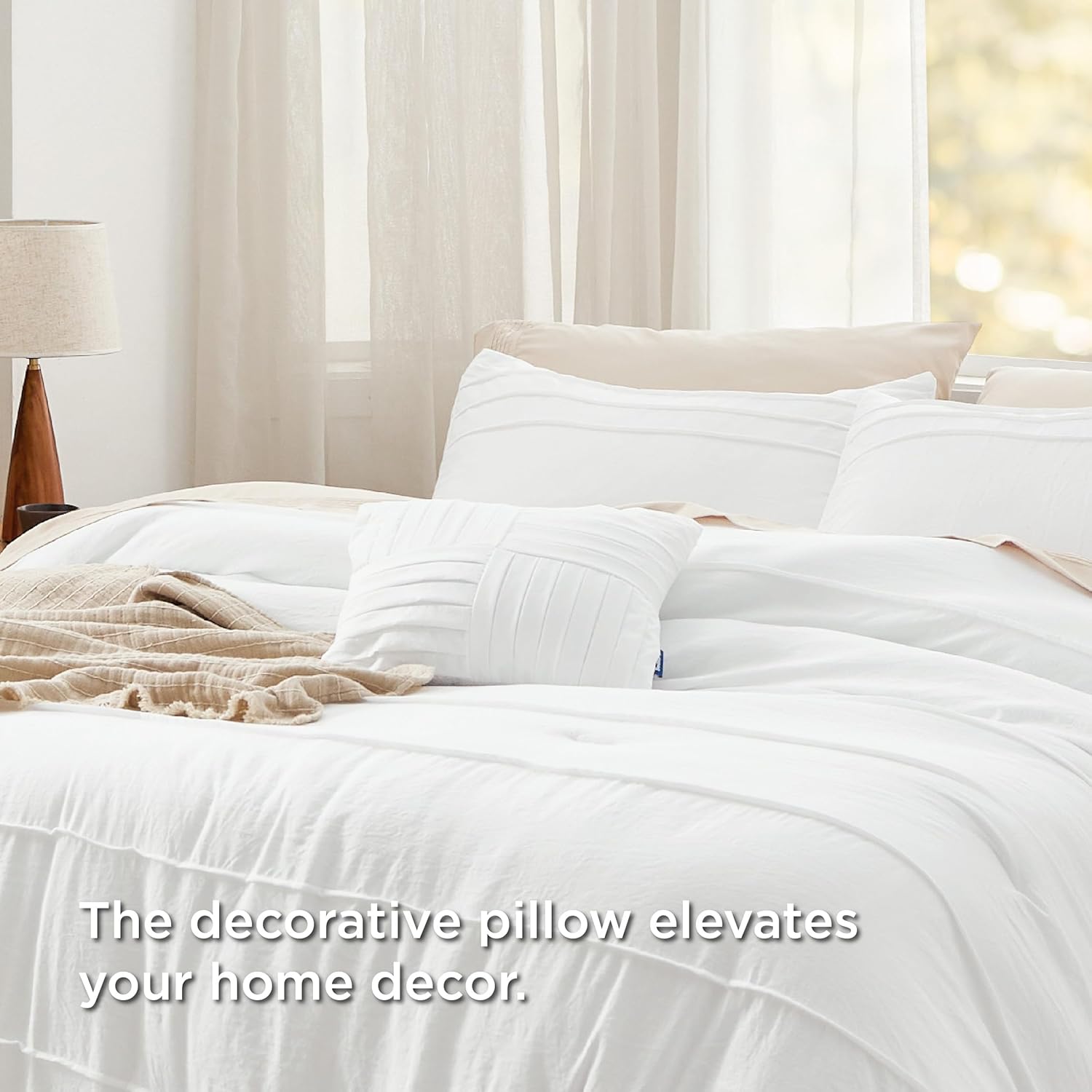 Bedsure White Queen Comforter Set - 4 Pieces Pinch Pleat Bed Set, Down Alternative Bedding Sets for All Season, 1 Comforter, 2 Pillowcases, 1 Decorative Pillow - Image 5