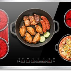 36 Inch Electric Cooktop, 5 Burner Stove Top Touch Control, 36" Glass Ceramic Stove Top 9600W with BBQ & Flexible Zone, Child Lock, Timer, Overheat Protection, 220-240V Hard Wired (No Plug)