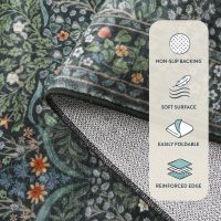 Lahome Floral Washable Rugs 5x7, Soft Green Rugs for Bedroom Living Room, Boho Non Slip Low Pile Forest Stain Resistance Large Throw Carpet for Farmhouse Dining Room Office, Dark Green - Image 6
