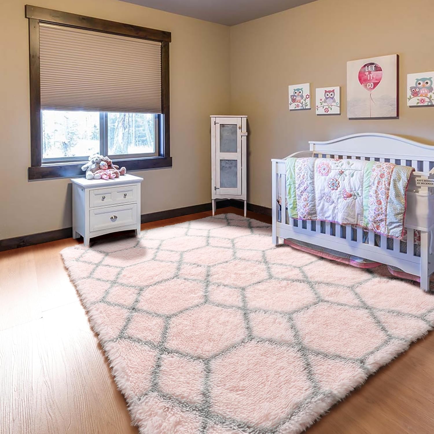 ONASAR Area Rugs for Bedroom Living Room, Washable 4x6 Fluffy Pink and Grey Throw Rug, Shaggy Geometric Soft Plush Floor Carpet for Nursery Girls Teen Playroom Dorm Home Decor Aesthetic - Image 7