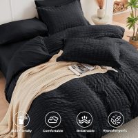 HYMOKEGE Black Queen Comforter Set Seersucker 7 Pieces, All Season Luxury Bed in a Bag for Bedroom, Bedding Set with Comforters, Sheets, Pillowcases & Shams - Image 3