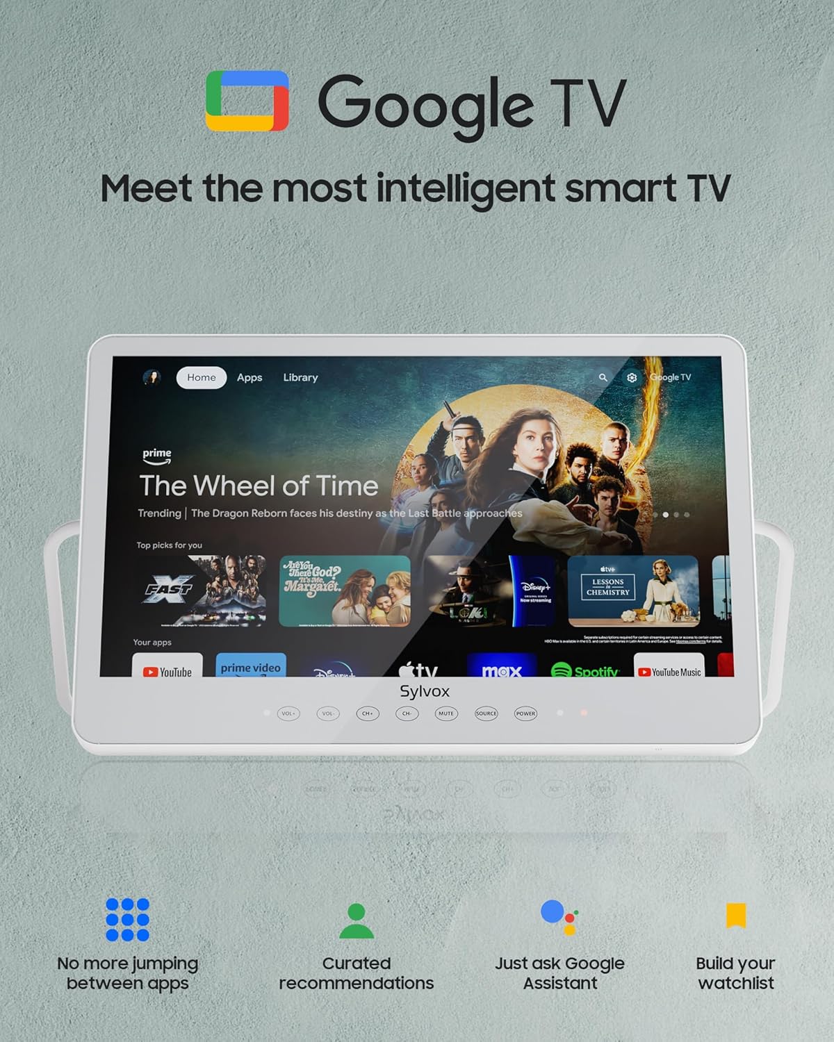 SYLVOX Waterproof Portable TV, 15.6" Shower TV 1080P Smart TVs for Bathroom, 10000mAh Rechargeable Battery Operated (4-6H Play Time), IP66 Waterproof, Voice Assistant, 360° Rotating Kickstand - Image 7