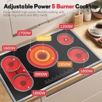 36 Inch Electric Cooktop, 5 Burner Stove Top Touch Control, 36" Glass Ceramic Stove Top 9600W with BBQ & Flexible Zone, Child Lock, Timer, Overheat Protection, 220-240V Hard Wired (No Plug) - Image 2