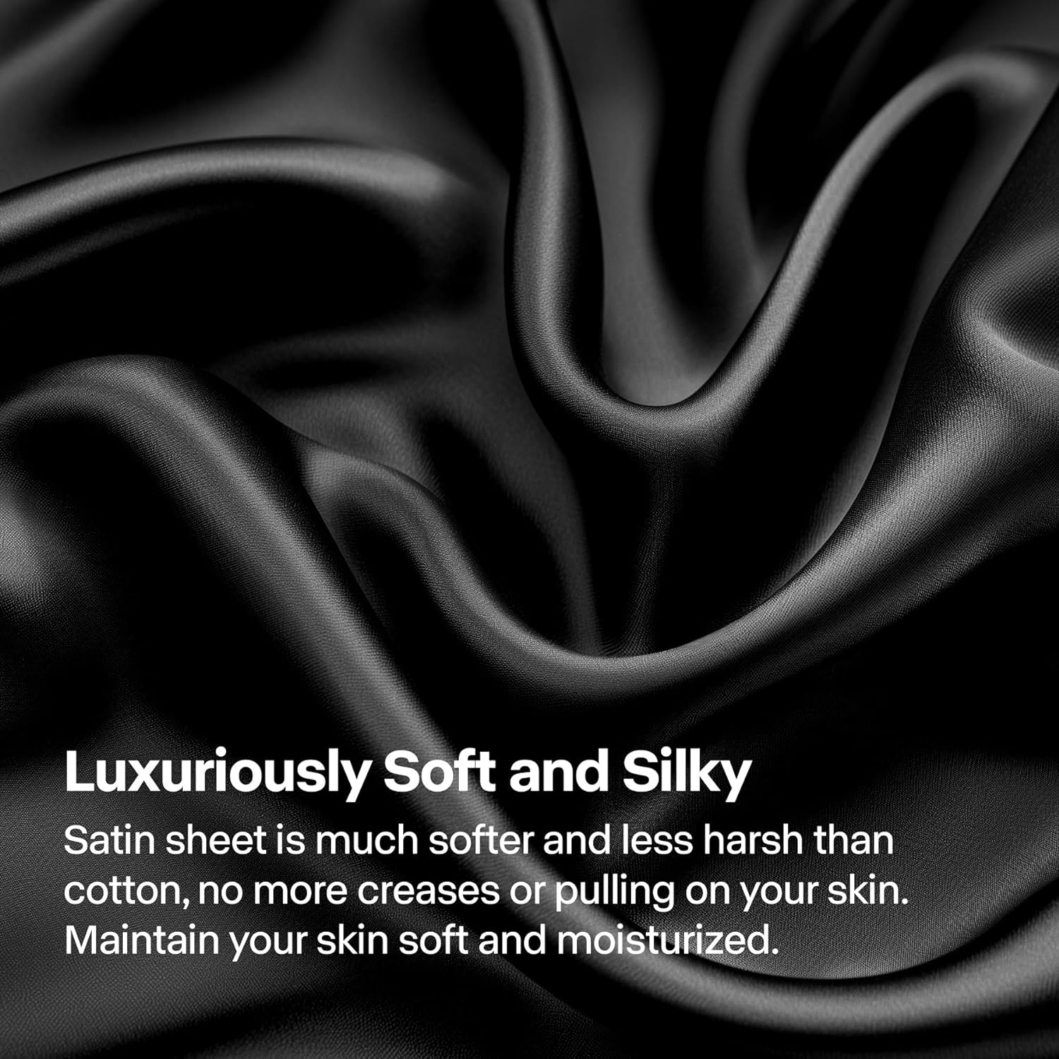 BEDELITE Satin Sheets Queen Size Bed Set, Luxury Soft Black Silky Sheets for Hair and Skin, Similar to Silk Bed Sheets Set 4 Pieces with 1 Deep Pocket Fitted Sheet, 1 Flat Sheet, and 2 Pillowcases - Image 3