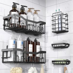 EUDELE Adhesive Shower Caddy, 5 Pack Rustproof Stainless Steel Bath Organizers With Large Capacity, No Drilling Shelves for Bathroom Storage & Home Decor-XL Size