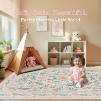 5x7 Pink Floral Nursery Rug,Pink Rugs for Bedroom Girls,Machine Washable Non Slip Soft Faux Wool Carpet,Cute Boho Indoor Area Rugs for Kids Room or Playroom - Image 7