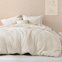 Litanika Queen Comforter Set Beige, 3 Pieces Cream Tufted Boho Farmhouse Bedding Comforter Sets, Lightweight Fluffy Comforter Bed Set for All Season (90x90In Comforter and 2 Pillowcases) - Image 2