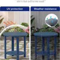 YEFU Outdoor Side Table for Patio: 16in HIPS Small Round Outdoor End Table - 2-Tier Adirondack Tables for Patio Porch Yard Poolside Living Room Beach Bedroom (Navy, 1 Pack) - Image 5