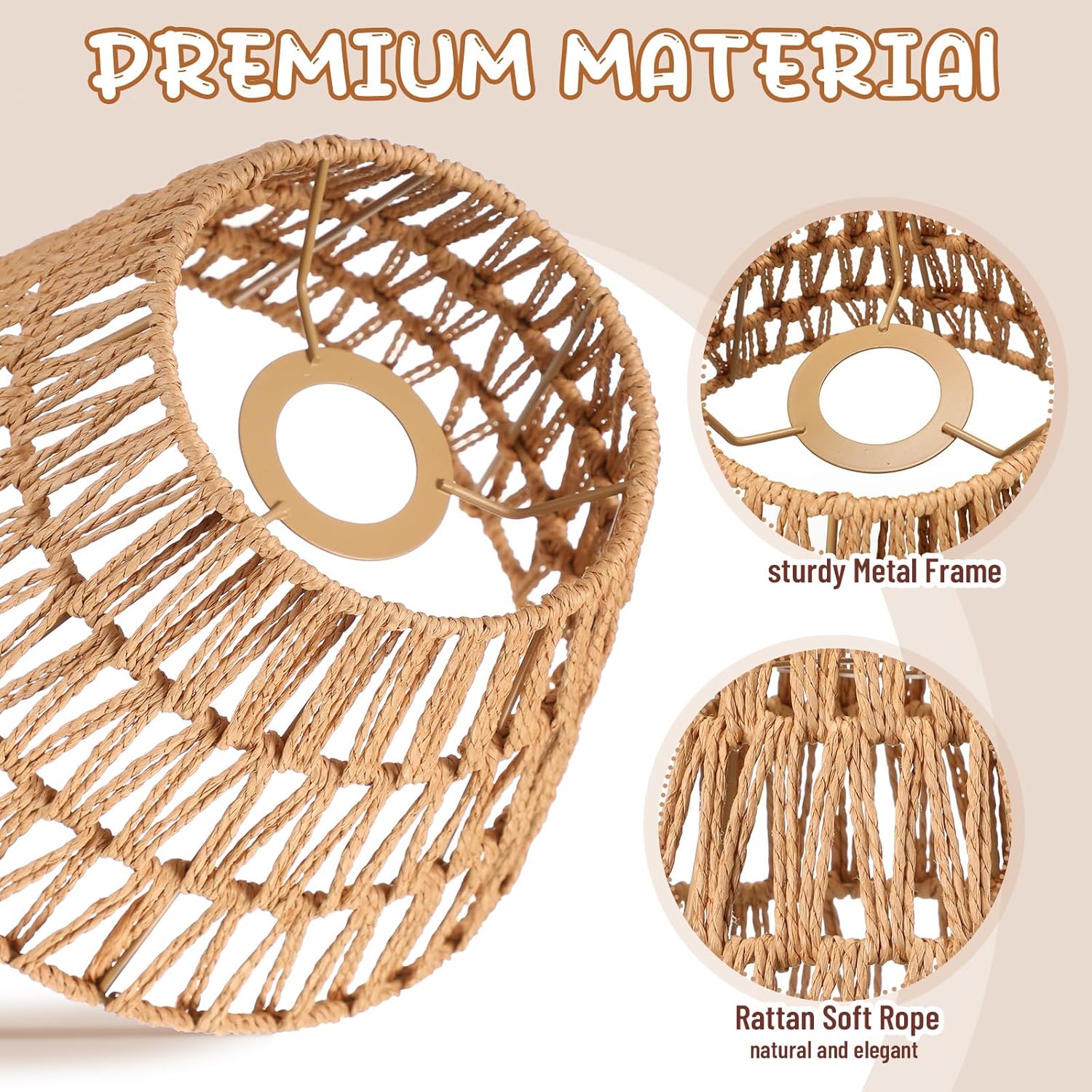 Large Lamp Shades Set of 2 Boho Rattan Shade Hand Woven Lampshade for Table Lamp Replacement Hand Crafted Farmhouse for Floor, Wall Sconce, 9.6 x 6.1 x 5.7Inch - Image 4