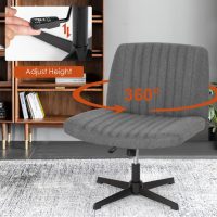 Criss Cross Chair，Armless Vanity Chair with Back, Cross Legged Office Desk Chair Comfy, Wide Seat No Wheels Height Adjustable Computer Task Chair for Home Office-Grey - Image 6