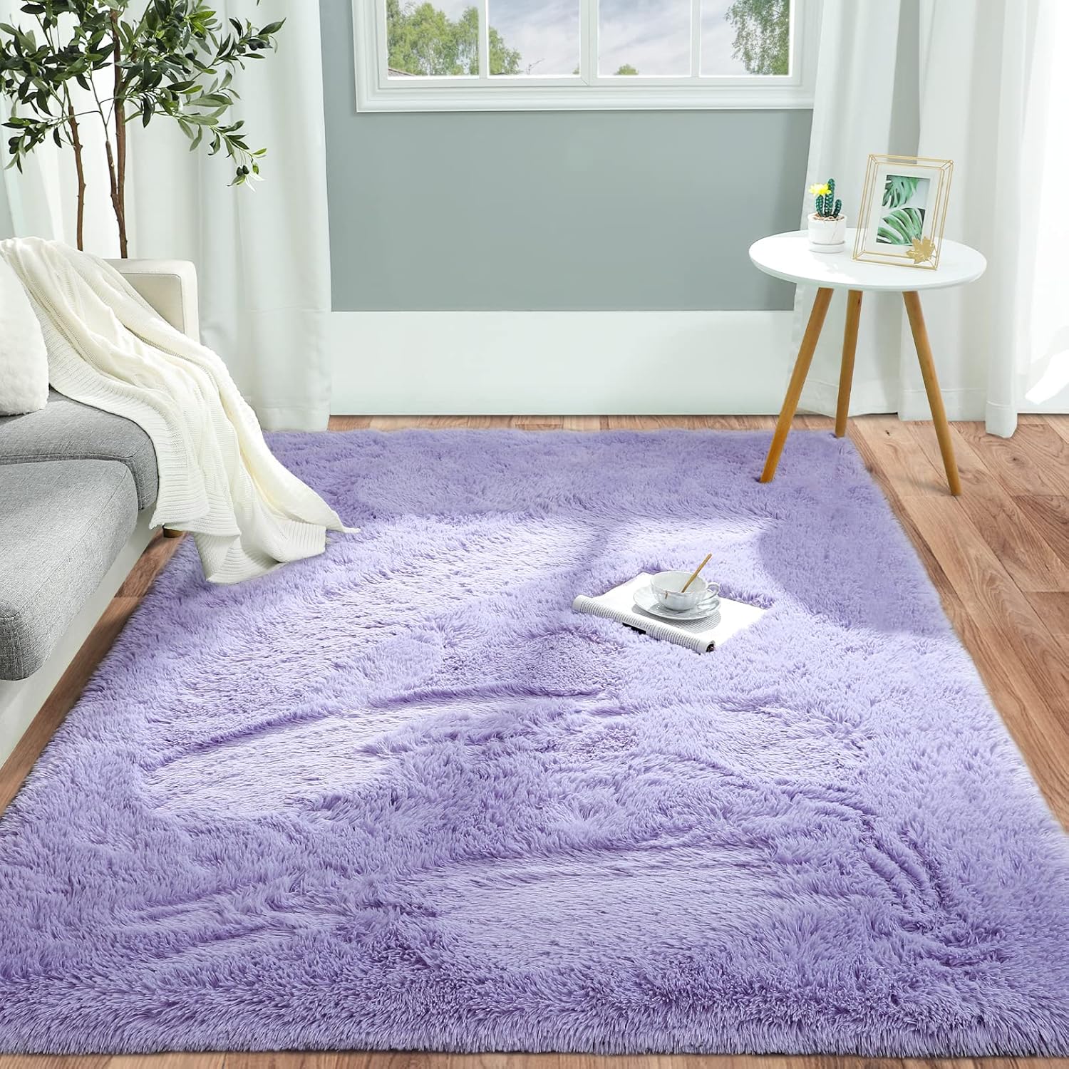 Pettop Fluffy Lavender Purple Area Rug for Bedroom Living Room, 4×6 Feet Soft Plush Fuzzy Rugs for Girls Kids Boys, Non-Slip and Washable Rug for Nursery Classroom, Carpet for Rooms Decor