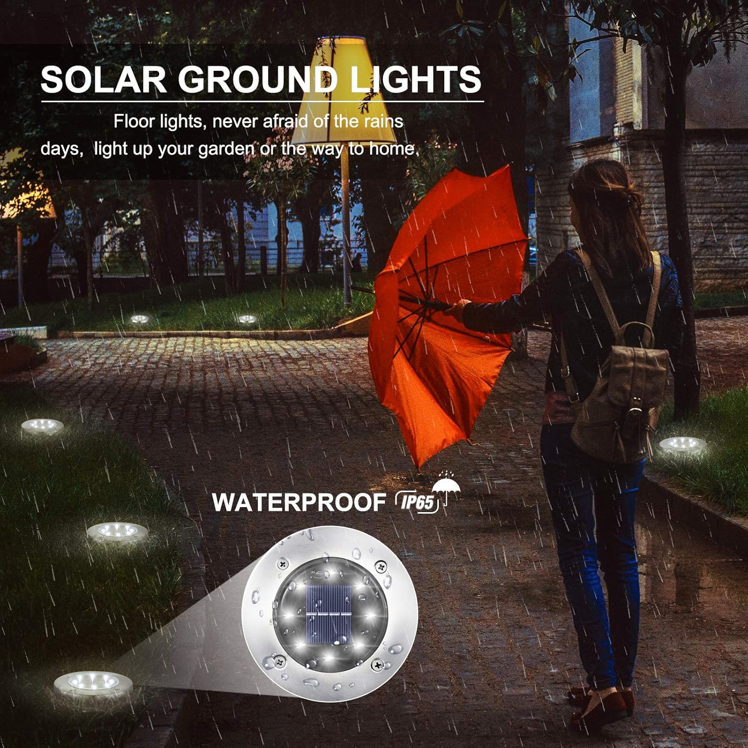 LYHOPE Solar Ground Lights Outdoor, 8 Pack 8 LED Solar Disk Lights Waterproof Garden In-ground Pathway Light Landscape Lighting for Lawn,Yard,Deck,Patio,Walkway (White) - Image 2