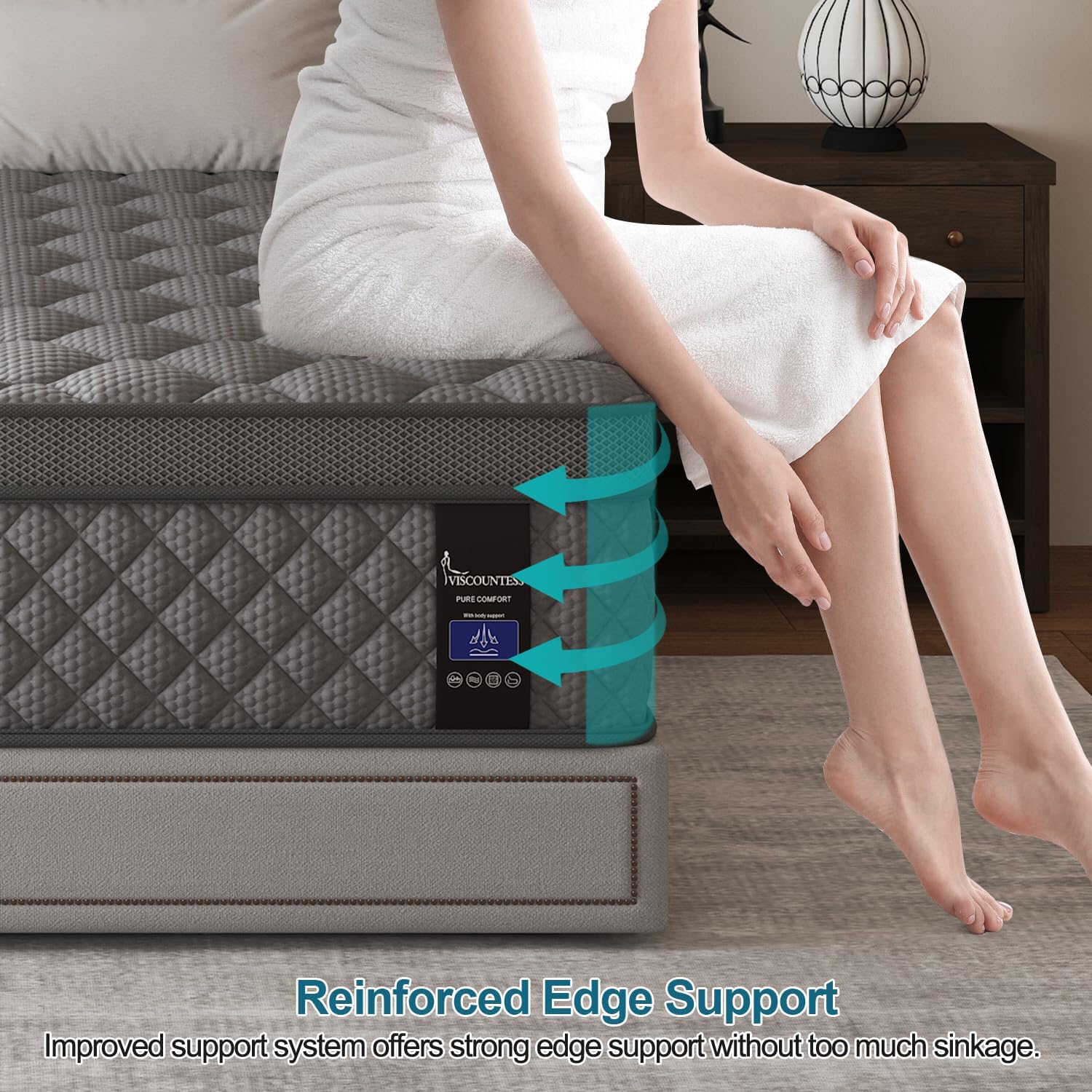 Full Mattress, 14 Inch Hybrid Mattresses Grey Euro Top Medium Firm for Back & Lumbar Support, 100 Night Trial, Individual Pocket Spring Bed for Motion Isolation & Pressure Relief - Image 8