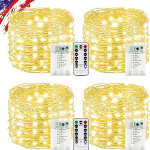 4Pack 80FT 240LED Fairy Lights Battery Operated with Remote & Timer | 8 Modes Twinkle String Lights Battery Powered Indoor Outdoor Waterproof for Bedroom Wedding Classroom Christmas Décor