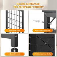 EnHomee 49.2" W Dresser for Bedroom with Hanging Rack 6 Drawers Dresser with LED Lights & Charging Station, Fabric Dressers & Chest of Drawers with Rack, Wooden Top, Grid Panel, Black - Image 7